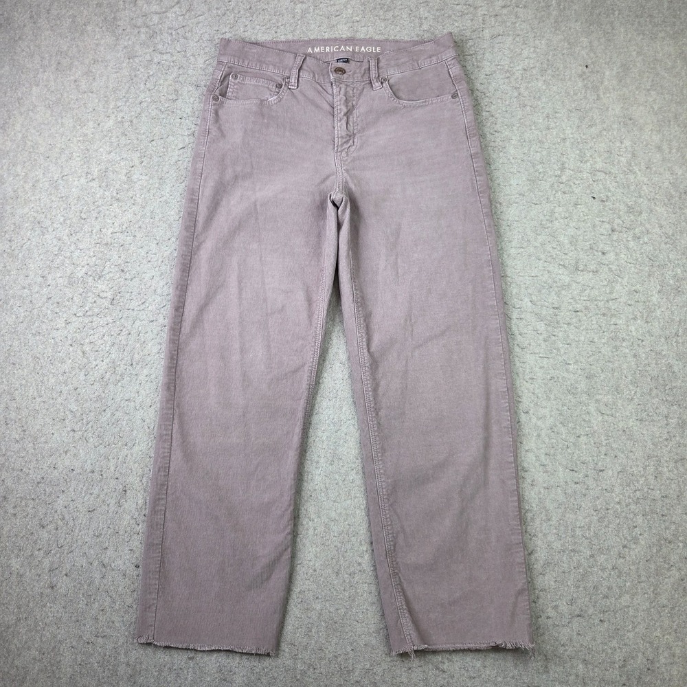 American Eagle 90s Straight Stretch Corduroy Jeans Women's 6 Pink Raw Hem